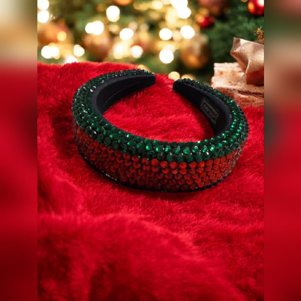 Crystal Embellished Headband in Green and Red